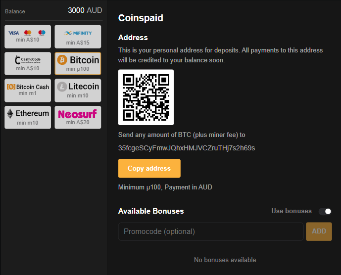 PlayAmo Payment Methods